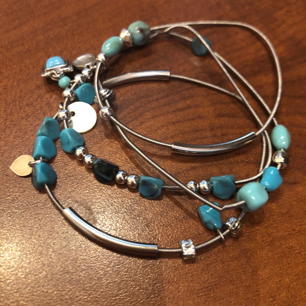 Stainless Steel Bracelets set of 4 with Turquoise Beads